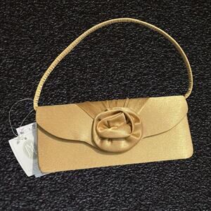 Gold satin rose top handle purse Jessica McClintock Y2K 90s